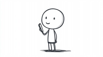 Playful Cartoon Character Enjoying a Moment of Reflection in a Minimalist Style