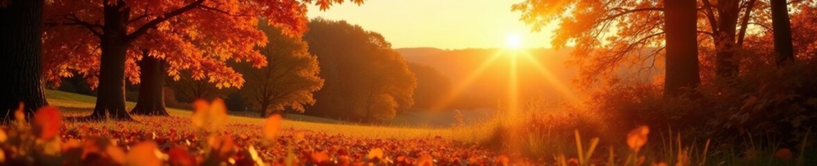 Golden hour illuminates a sea of autumn colours, light, golden hour