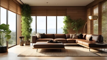 Fototapeta premium Modern living room with a minimalist design featuring a black accent wall