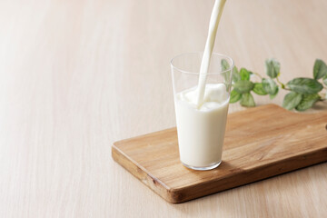 グラスに注いだ牛乳　Milk in a glass