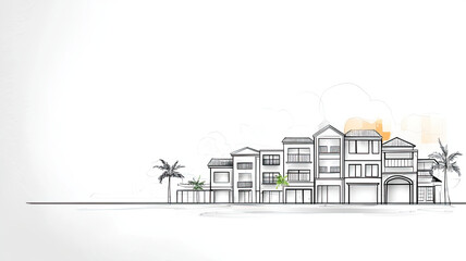 Fototapeta premium Modern architectural sketch of row of urban residential buildings