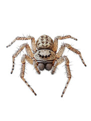 Jumping spider with black background showcasing its distinctive features and intricate details isolated on transparent background.