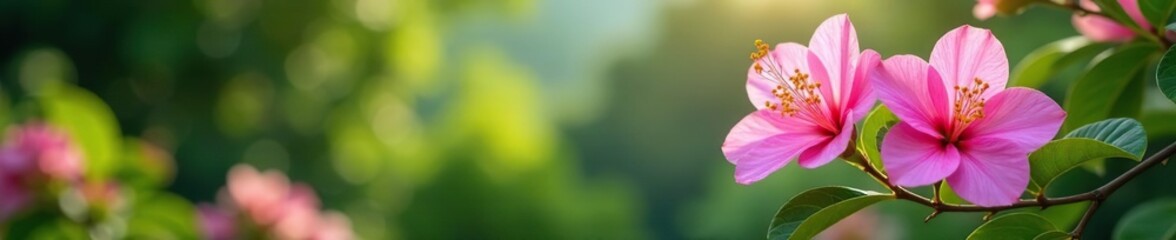 Fototapeta premium White and pink Bougainvillea in a tropical landscape, bouquet, garden, flowers