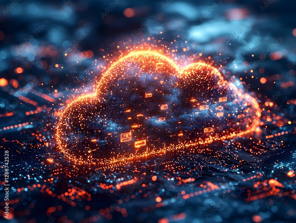 Poster secure cloud computing concept with glowing shield icons and dynamic energy background