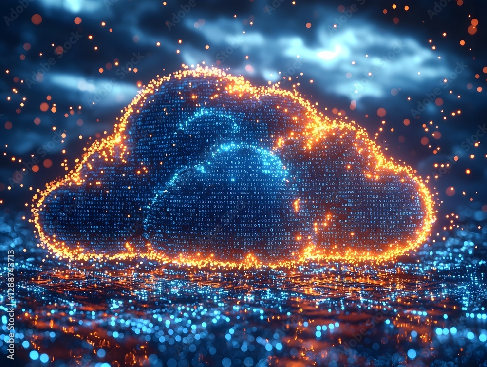 Poster vibrant cloud of binary code symbolizing seamless cloud computing network