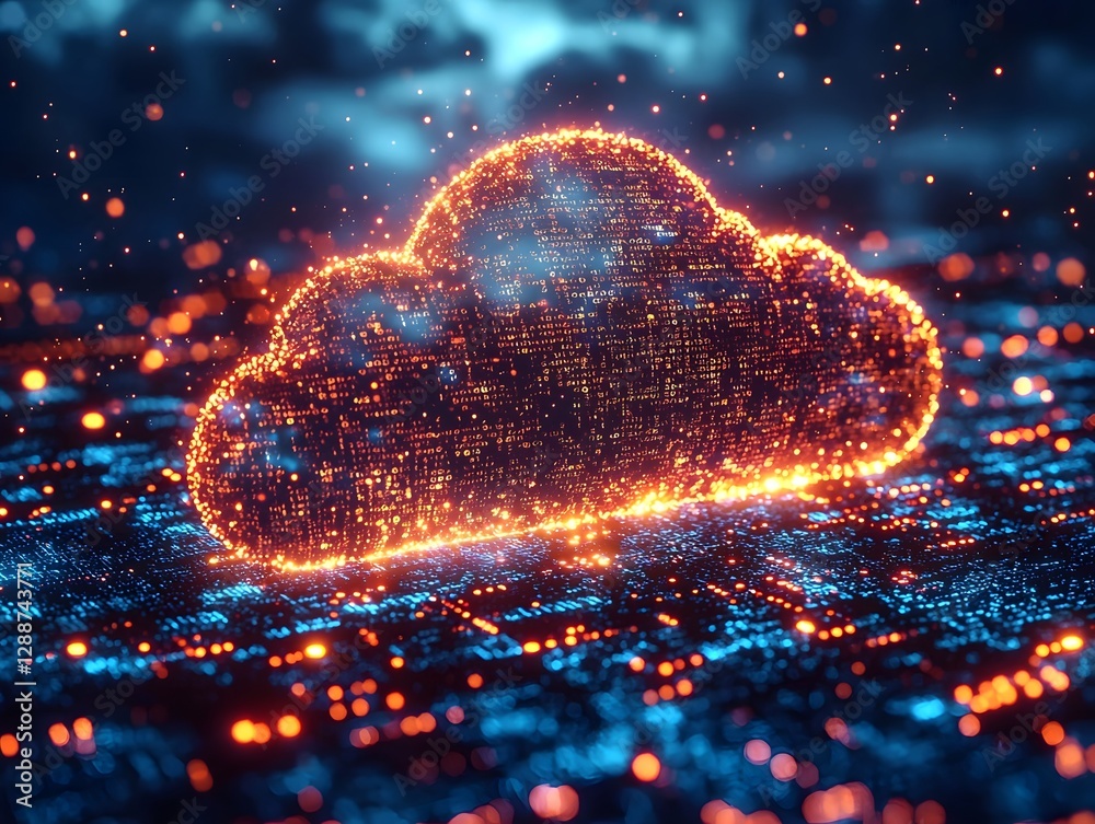 Poster vibrant binary cloud symbolizing seamless cloud computing network