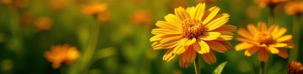 Obraz premium Golden glitter urospermum dalechampii in full bloom, ornamental, golden