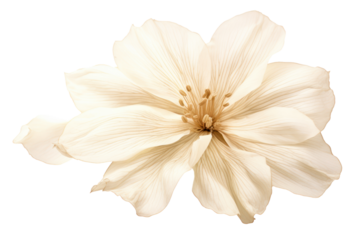 Single Vernicia fordii flower with intricate petal details and subtle shading isolated on white background