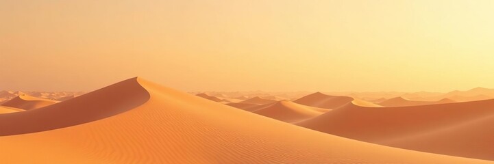 Gentle sand dunes rise softly on a warm horizon, serene, minimalist, landscape