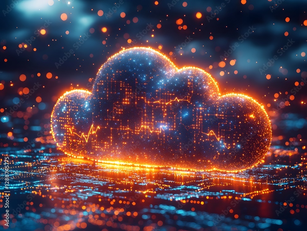 Poster powerful cloud computing concept with glowing data streams symbolizing digital infrastructure