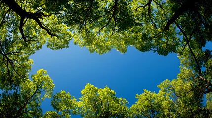 Bright Blue Sky Seen Through Lush Green Tree Canopy