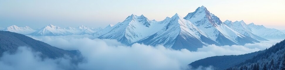 Obraz premium Snowy peaks of the Tatra mountains shrouded in mist, fog, clouds