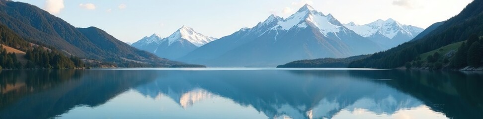 Obraz premium Calm lake reflected in majestic mountain landscape, peaceful, mountain, landscape