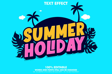 editable text effect of summer holiday with simple illustration