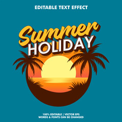 editable text effect of summer holiday with simple illustration