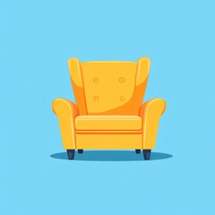 Yellow Wingback Chair on Blue Background
