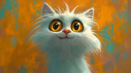 Naklejka premium Cute white kitten. Illustration On The Theme Of Pets, Joy And Cartoons. Generative AI 