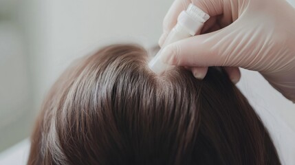 Fototapeta premium Hair restoration procedure in a clean, modern office. Featuring rejuvenation and regrowth techniques