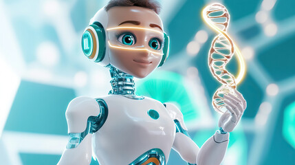 Futuristic ai robot with dna strand concept for technology innovation and science research. Modern Technologies. Robotics in healthcare.