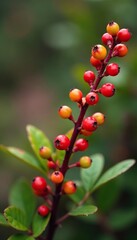 Fototapeta premium Low-growing shrub with long stems and berries,, wild berry plant, autumn color