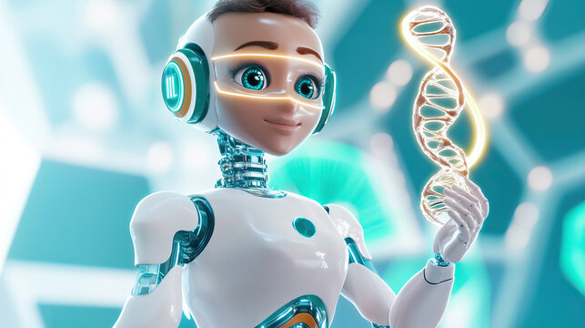Futuristic ai robot with dna strand concept for technology innovation and science research. Modern Technologies. Robotics in healthcare.