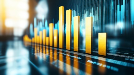 Fototapeta premium Bright Yellow Bar Graph on Dark Background Representing Data Growth and Financial Success in Modern Business