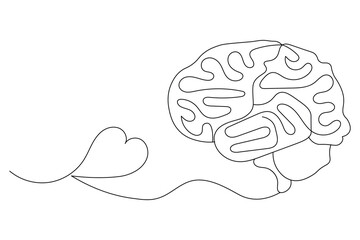 Human brain Continuous single line drawing of Vector illustration on a white background

