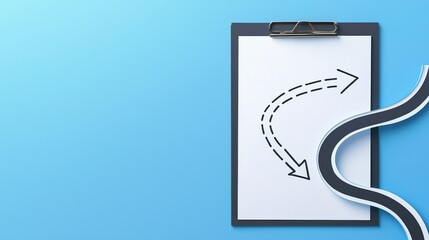 Creative Pathways Concept with Clipboard and Arrows on Blue Background for Decision Making Visuals