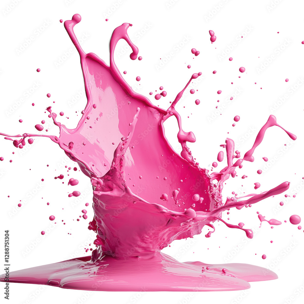Poster pink paint splashing against a black background creating dynamic abstract art effect isolated on tra