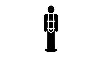 Worker in the Full body harness, black isolated silhouette