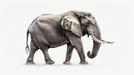 Fototapeta premium A detailed hyper-realistic image of an elephant on a pure white background, isolated, sharp details, professional studio lighting