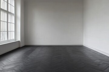 Empty minimal room interior design with fishbone flooring