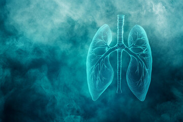 Digital Illustration of Human Lungs in Blue Smoke