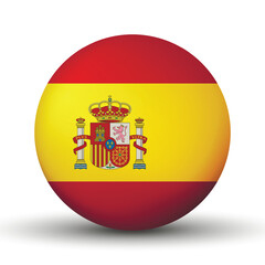 Obraz premium Glass light ball with flag of Spain. Round sphere, template icon. Spanish national symbol. Glossy realistic ball, 3D abstract vector illustration highlighted on a white background. Big bubble.