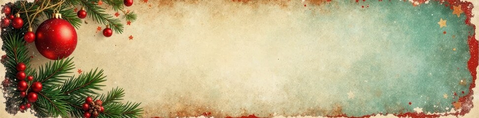 Obraz premium Close-up of vintage Christmas postcard mockup; aged edges, faded colors, vintage, celebration, winter