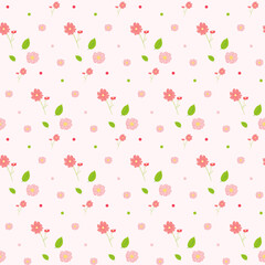 Spring seamless pattern with multicolor flat flowers. Botanical floral vector illustration on pink background