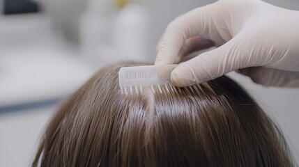 Fototapeta premium Hair restoration procedure in a contemporary beauty clinic. Featuring rejuvenating treatments and expert care