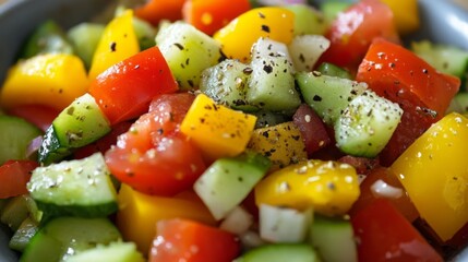Captivating closeup of fresh salad bowl kitchen table food photography bright lighting eye-level vibrant ingredients
