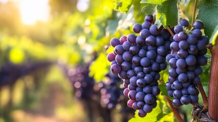 Harvesting nature's sweetness closeup of plump purple grapes on vine vineyard photography sunny outdoor setting macro perspective