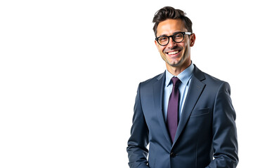 Confident smiling businessman portrait isolated on transparent background. Professional headshot for corporate website, profile, marketing, or presentation. Versatile business image.