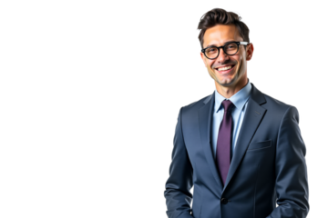 Confident smiling businessman portrait isolated on transparent background. Professional headshot for corporate website, profile, marketing, or presentation. Versatile business image.