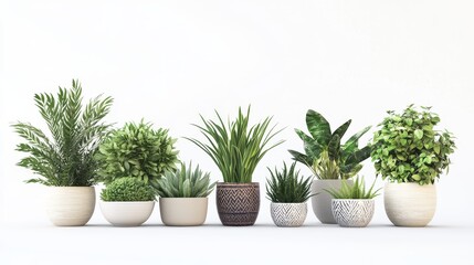 Fototapeta premium Assorted Potted Plants on White Backdrop, Home Decor , Indoor Plants