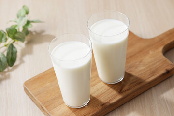 グラスに注いだ牛乳　Milk in a glass