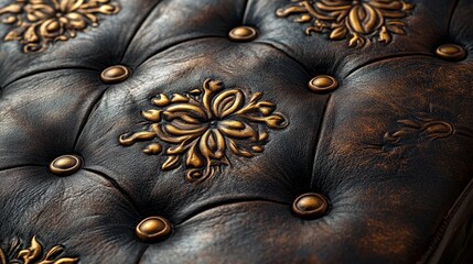 The Dark Brown Leather Furniture With Bronze Ornaments Is Beautiful