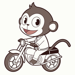 Cartoon Monkey Biker Vector &ndash; Fun Motorcycle Ride Illustration"