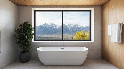 Minimalist Bathroom with Mountain View, Bathtub , Interior