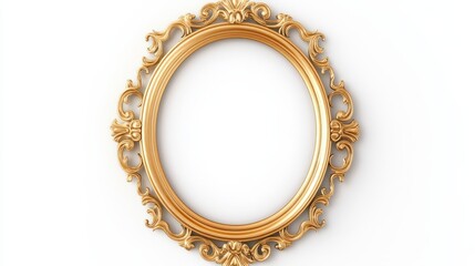 Ornate Gold Circle Frame on White, Antique , Ornament