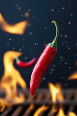 Hot Red Chili Peppers in Fire Blaze