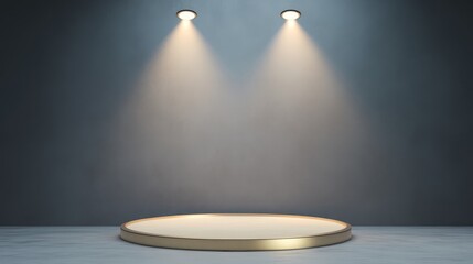 Obraz premium Spotlight Stage Golden Platform Under Warm Light, Display , Product