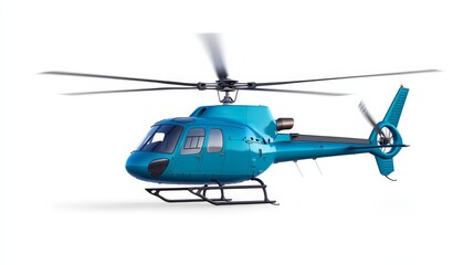 Fototapeta premium Teal Helicopter on White Background, Aviation , Transport